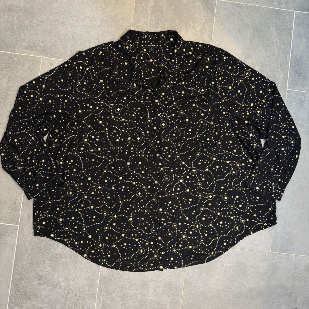 Torrid Madison Galaxy Blouse Top – 5X Black Sheer Gold Foil Stars